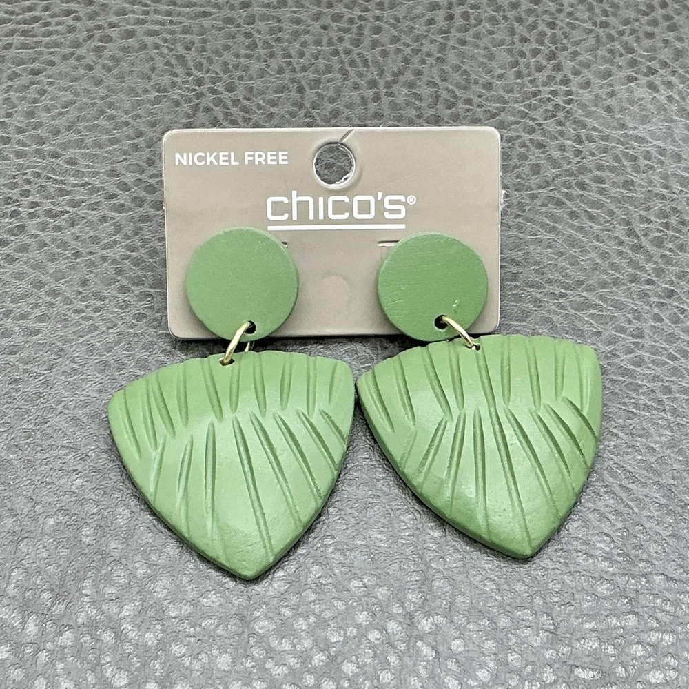 Chicos Earrings Green Leaf Dangle Drop Womens Resin 2 Inch Fashion Jewelry